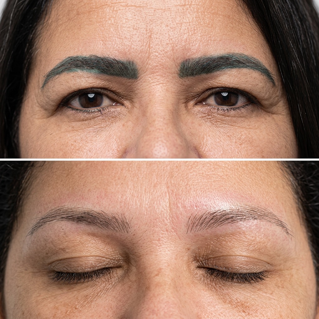 Remoção de micropigmentação de sobrancelha — antes e depois